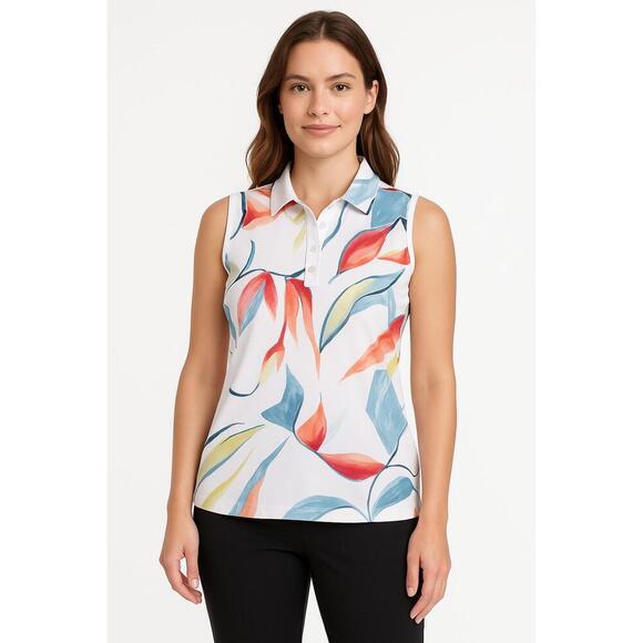 Walter Hagen Tops - Walter Hagen- XS Sleeveless Polo Floral Print Collared Button Placket Preppy